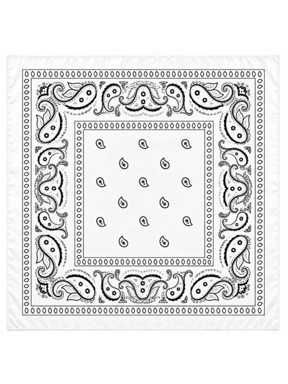 White Black Paisley Wild Rag Scarf 35x35 Satin Western Cowgirl Cowboy Bandana